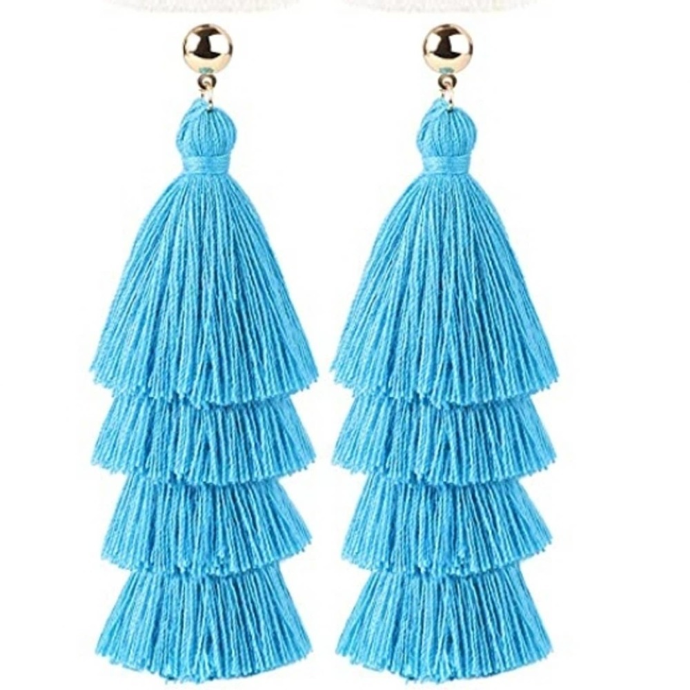 Blue Fringe Earrings Tassel Earrings Spring Jewelry Jewellery